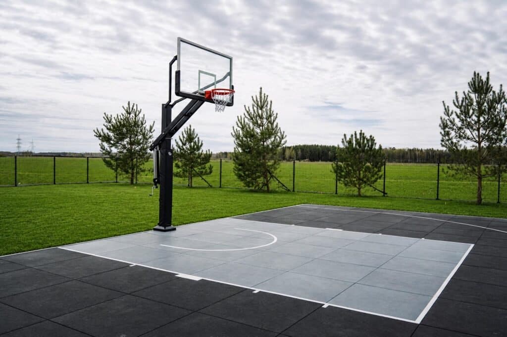 in ground basketball stand