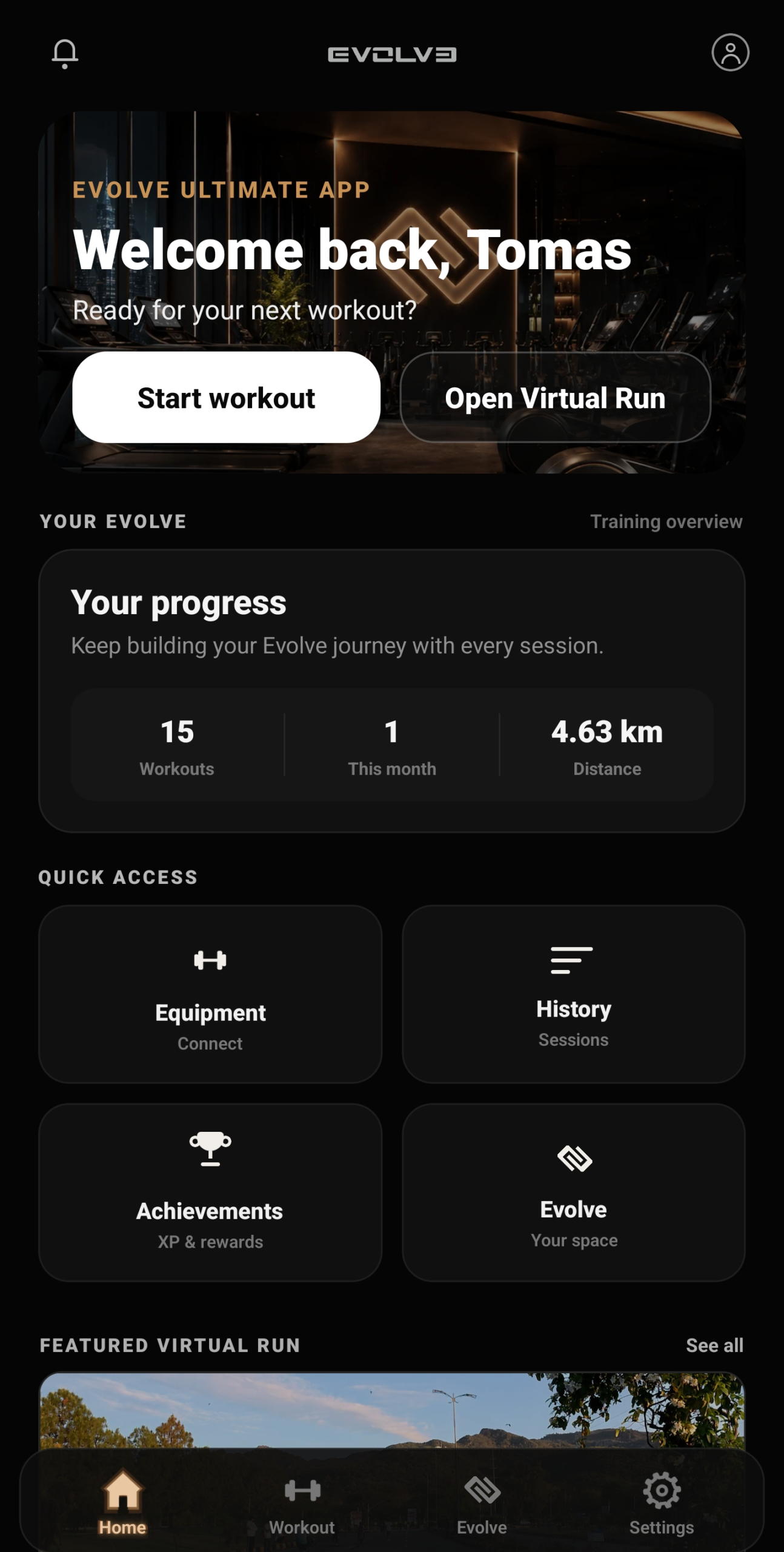 Evolve Ultimate APP home screen on a mobile phone