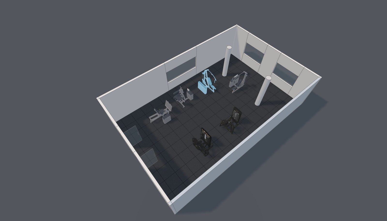 EVOLVE GymPlanner 3D layout render, dark preview